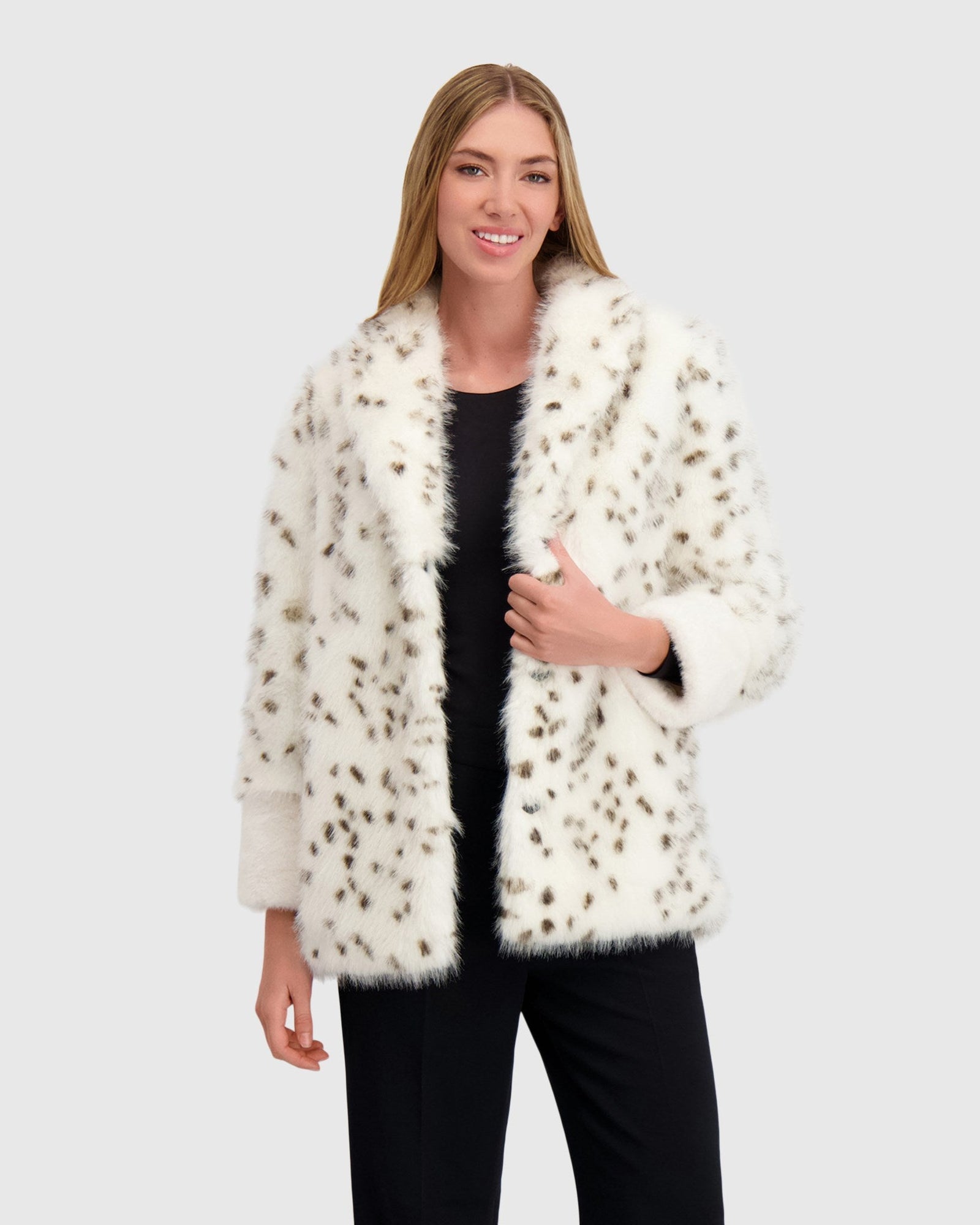 Fur-Free Fox And Mink (Faux Fur) Jacket | White/Black Spotted