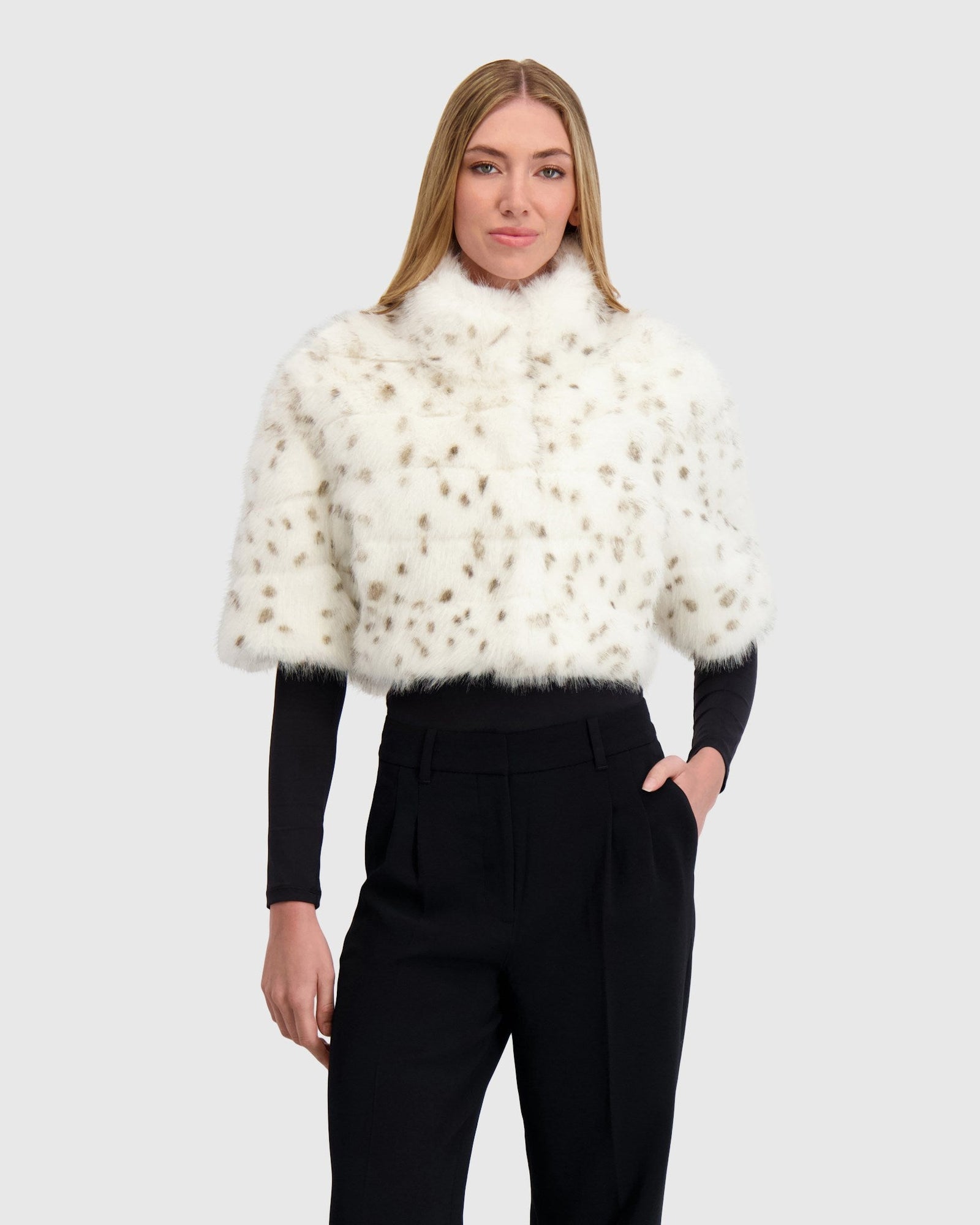 Fur-Free Fox (Faux Fur) Bolero | White/Black Spotted