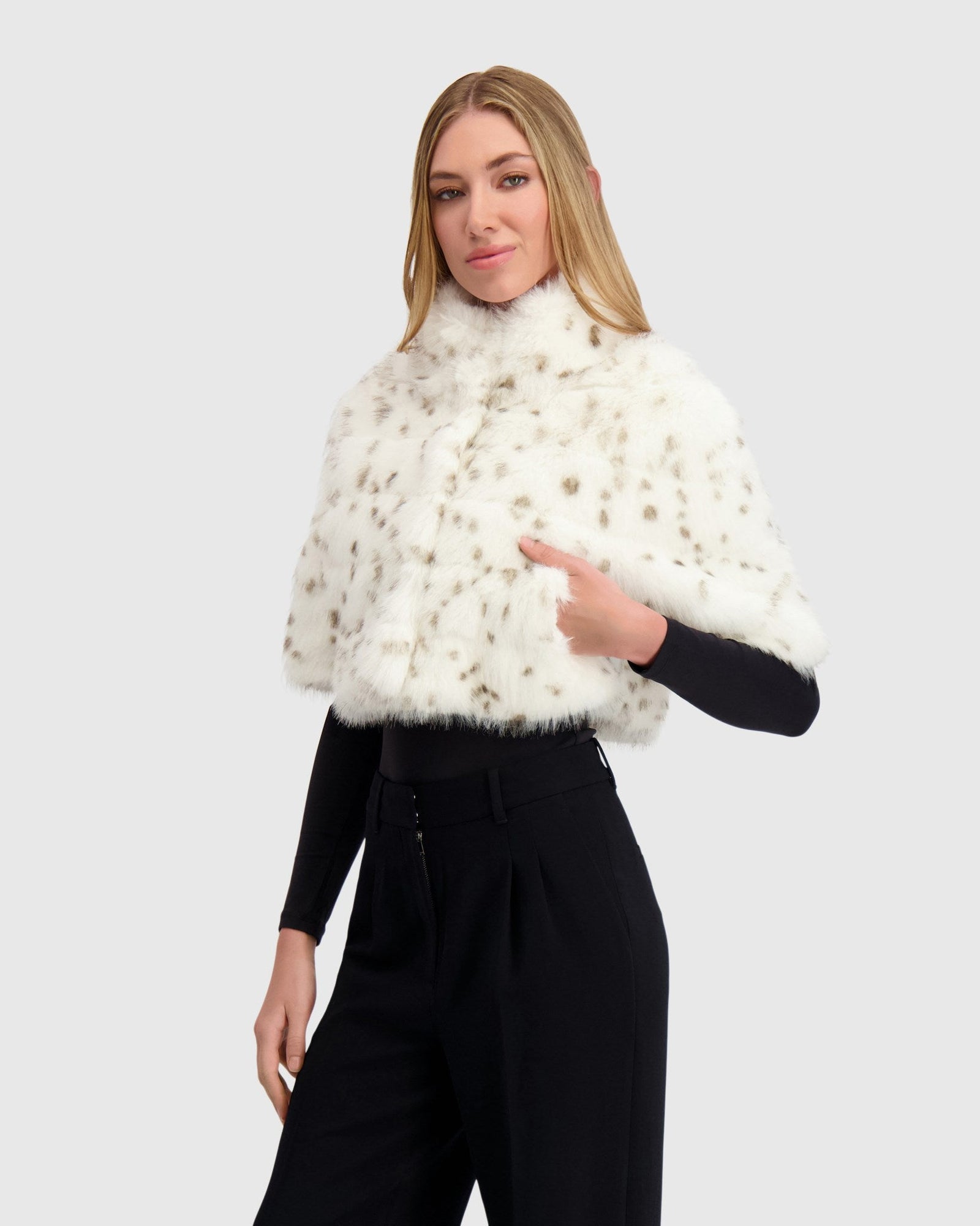 Fur-Free Fox (Faux Fur) Bolero | White/Black Spotted