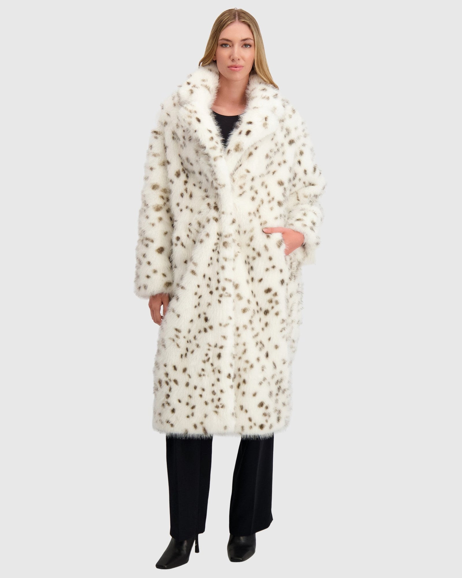 Fur-Free Fox (Faux Fur) Coat | White/Black Spotted