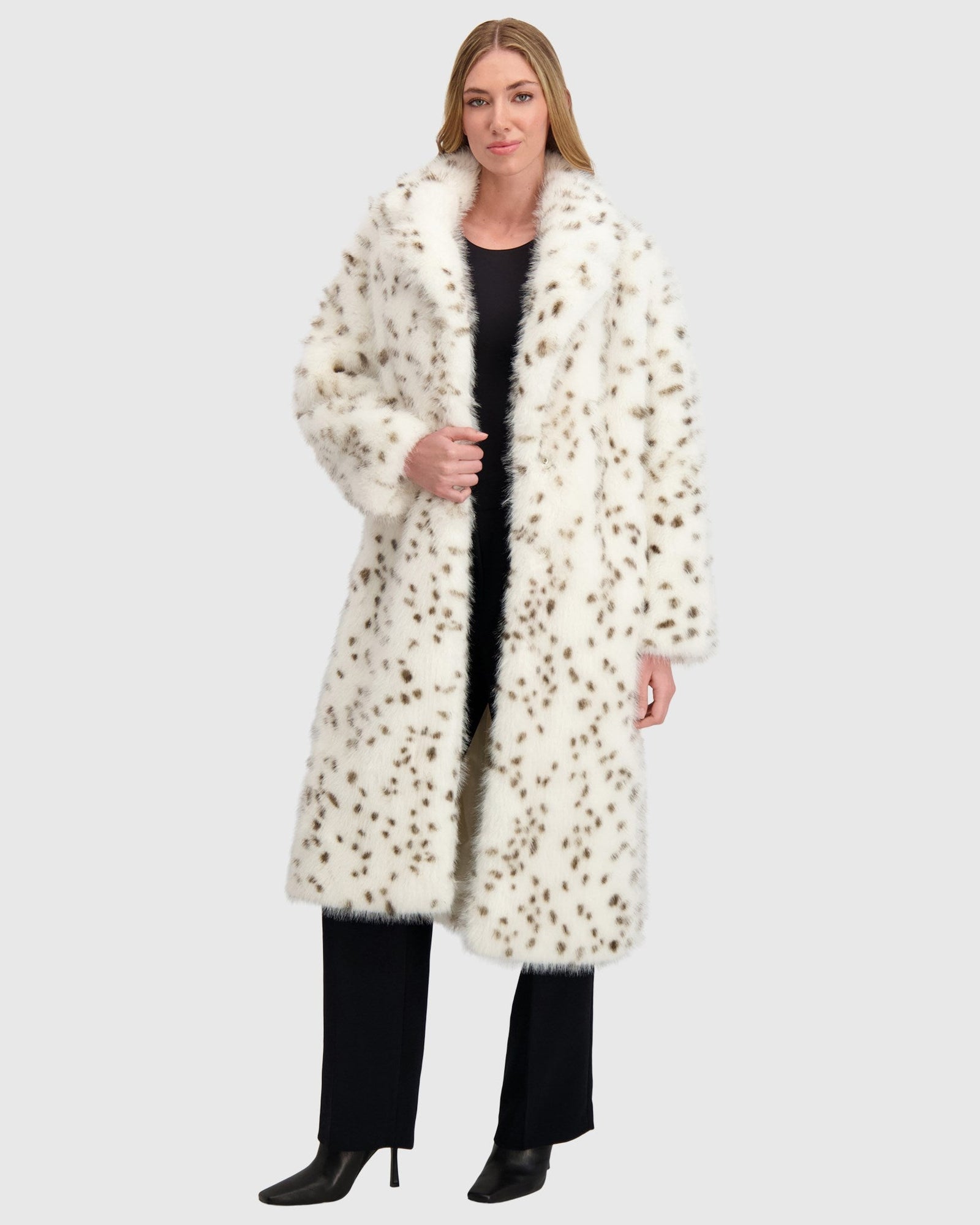 Fur-Free Fox (Faux Fur) Coat | White/Black Spotted