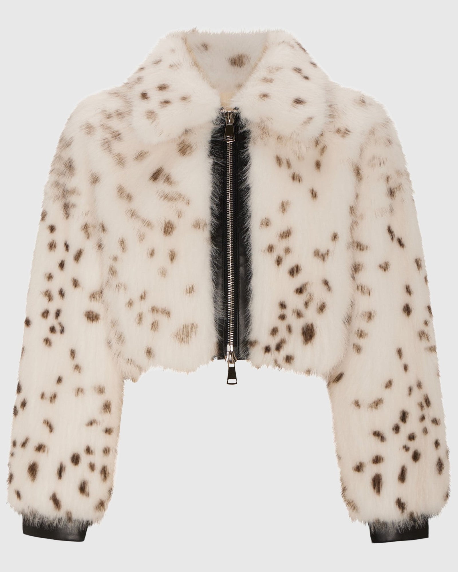 Fur-Free Fox (Faux Fur) Zip Bolero | White/Black Spotted