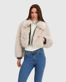 Fur-Free Fox (Faux Fur) Zip Bolero | Natural/Black