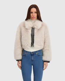 Fur-Free Fox (Faux Fur) Zip Bolero | Natural/Black