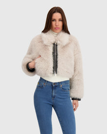 Fur-Free Fox (Faux Fur) Zip Bolero | Natural/Black