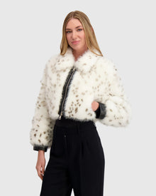 Fur-Free Fox (Faux Fur) Zip Bolero | White/Black Spotted