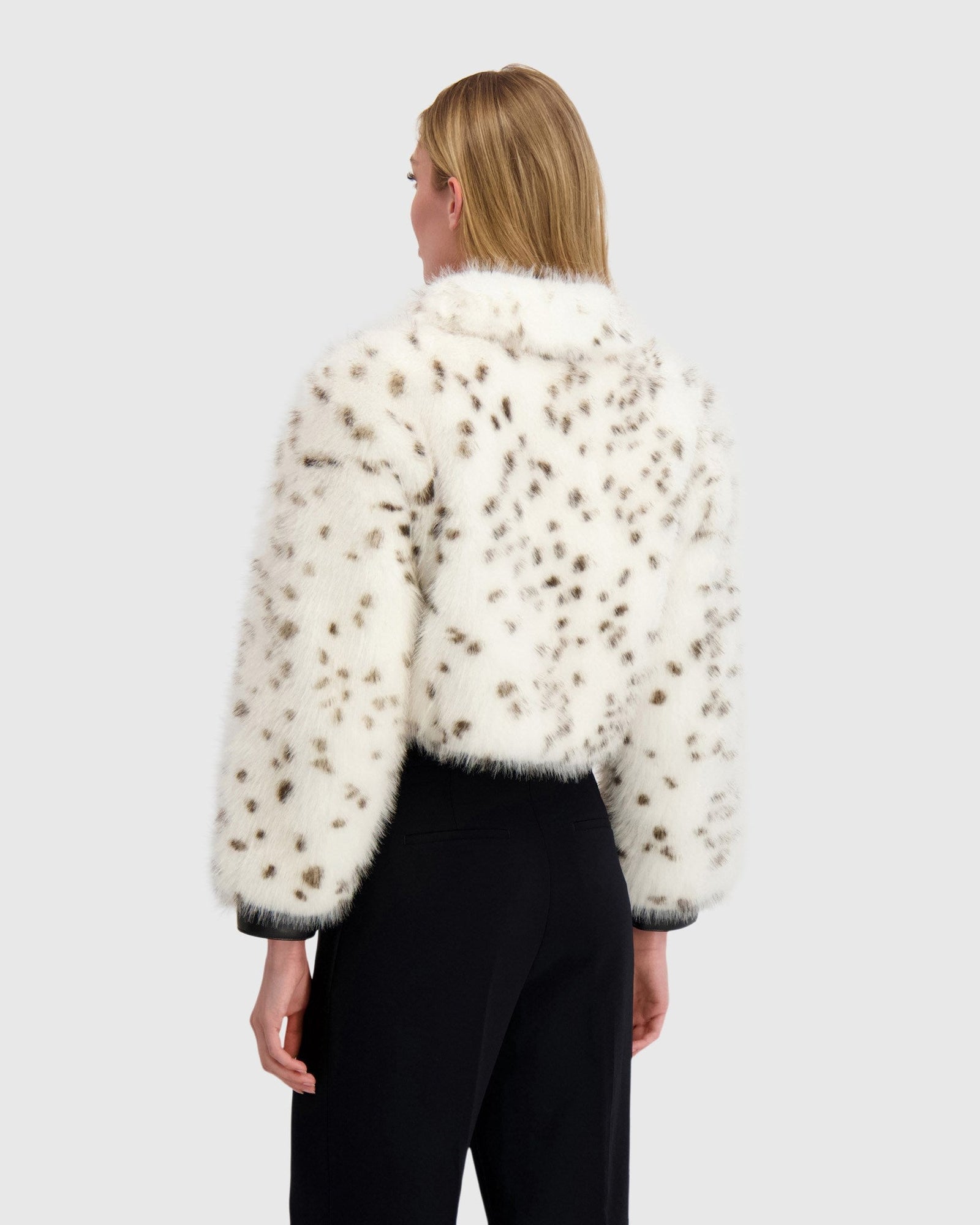 Fur-Free Fox (Faux Fur) Zip Bolero | White/Black Spotted