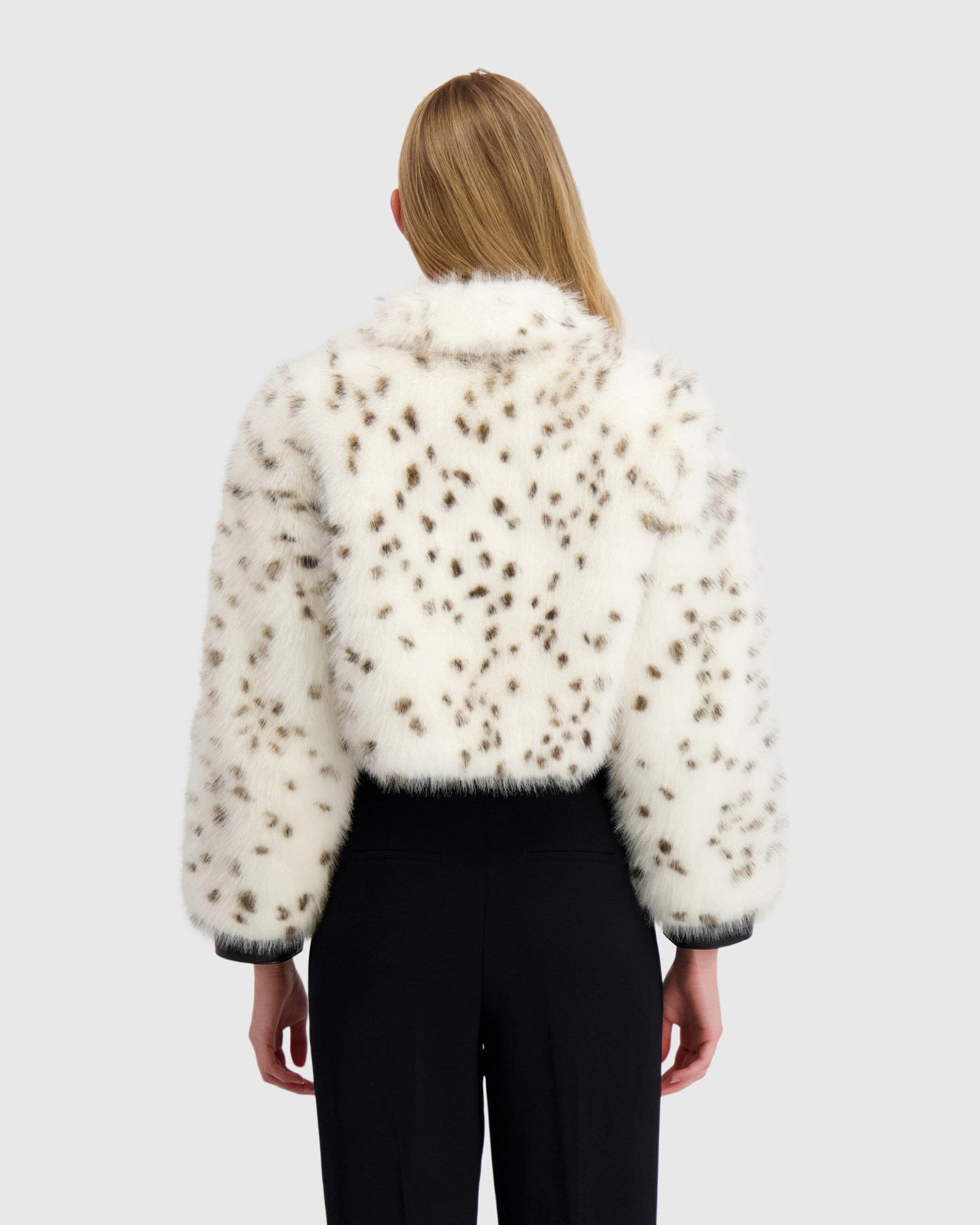 Fur-Free Fox (Faux Fur) Zip Bolero | White/Black Spotted