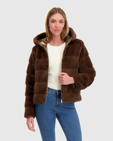 Fur-Free Mink (Faux Fur) Reversible Parka | Brown/Gold Metallic