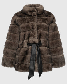 Fur-Free Sable (Faux Fur) Jacket, Belt | Brown