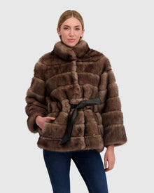 Fur-Free Sable (Faux Fur) Jacket, Belt | Brown