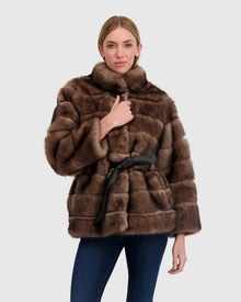 Fur-Free Sable (Faux Fur) Jacket, Belt | Brown