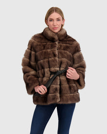 Fur-Free Sable (Faux Fur) Jacket, Belt | Brown