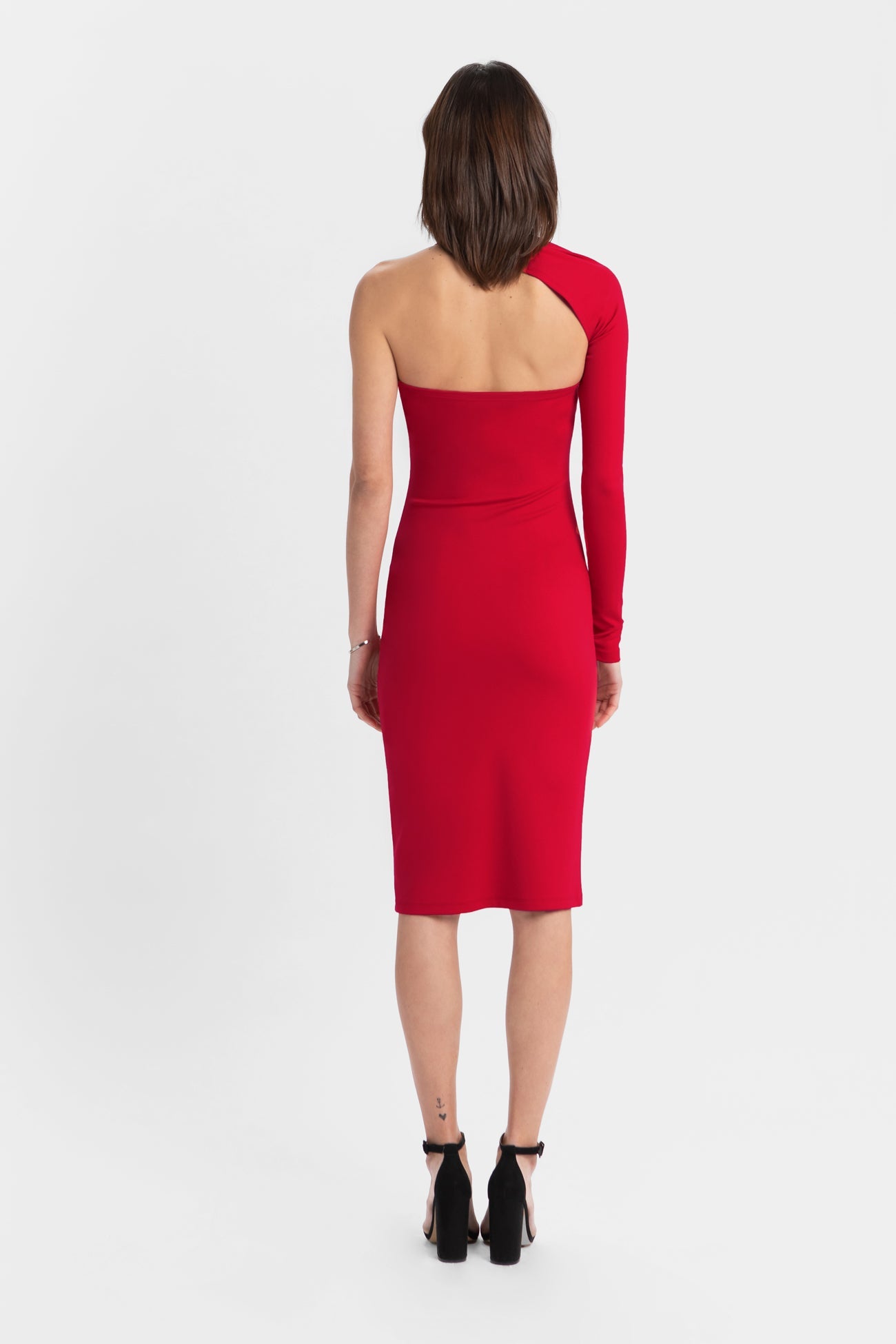 Manhattan One Shoulder Midi Dress | Red
