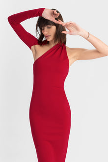Manhattan One Shoulder Midi Dress | Red