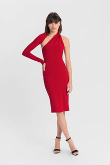 Manhattan One Shoulder Midi Dress | Red