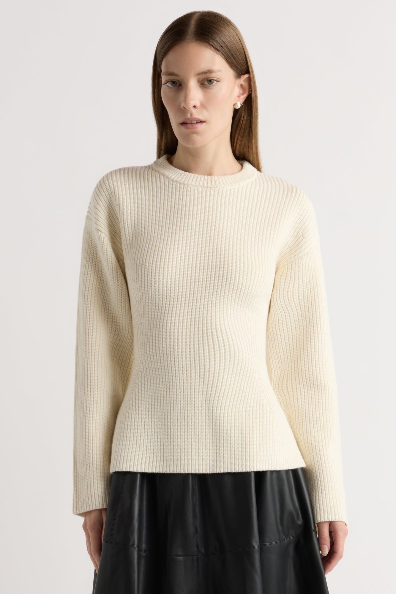 Minali Ribbed Sculpted Sweater | Cream