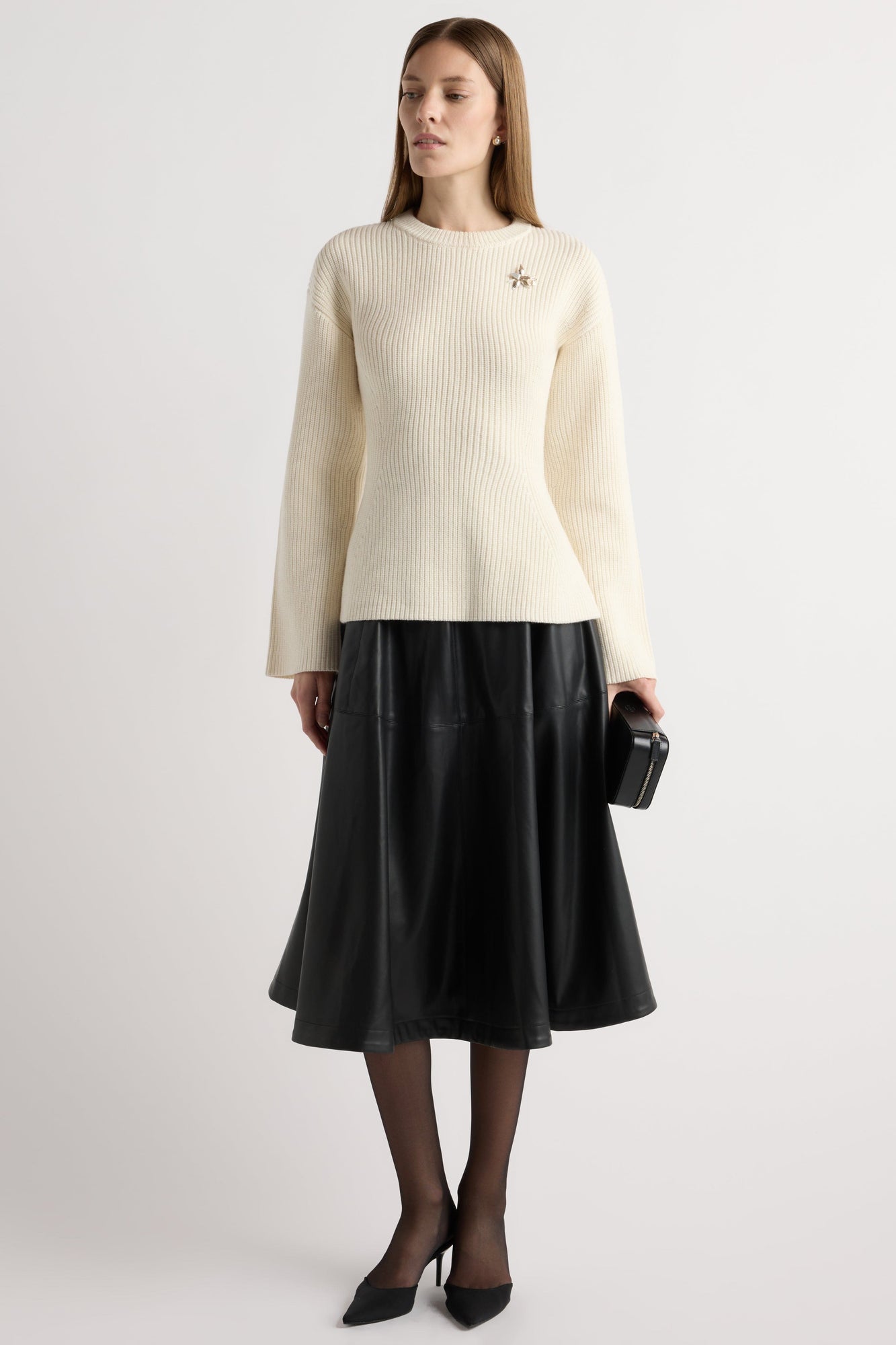 Minali Ribbed Sculpted Sweater | Cream