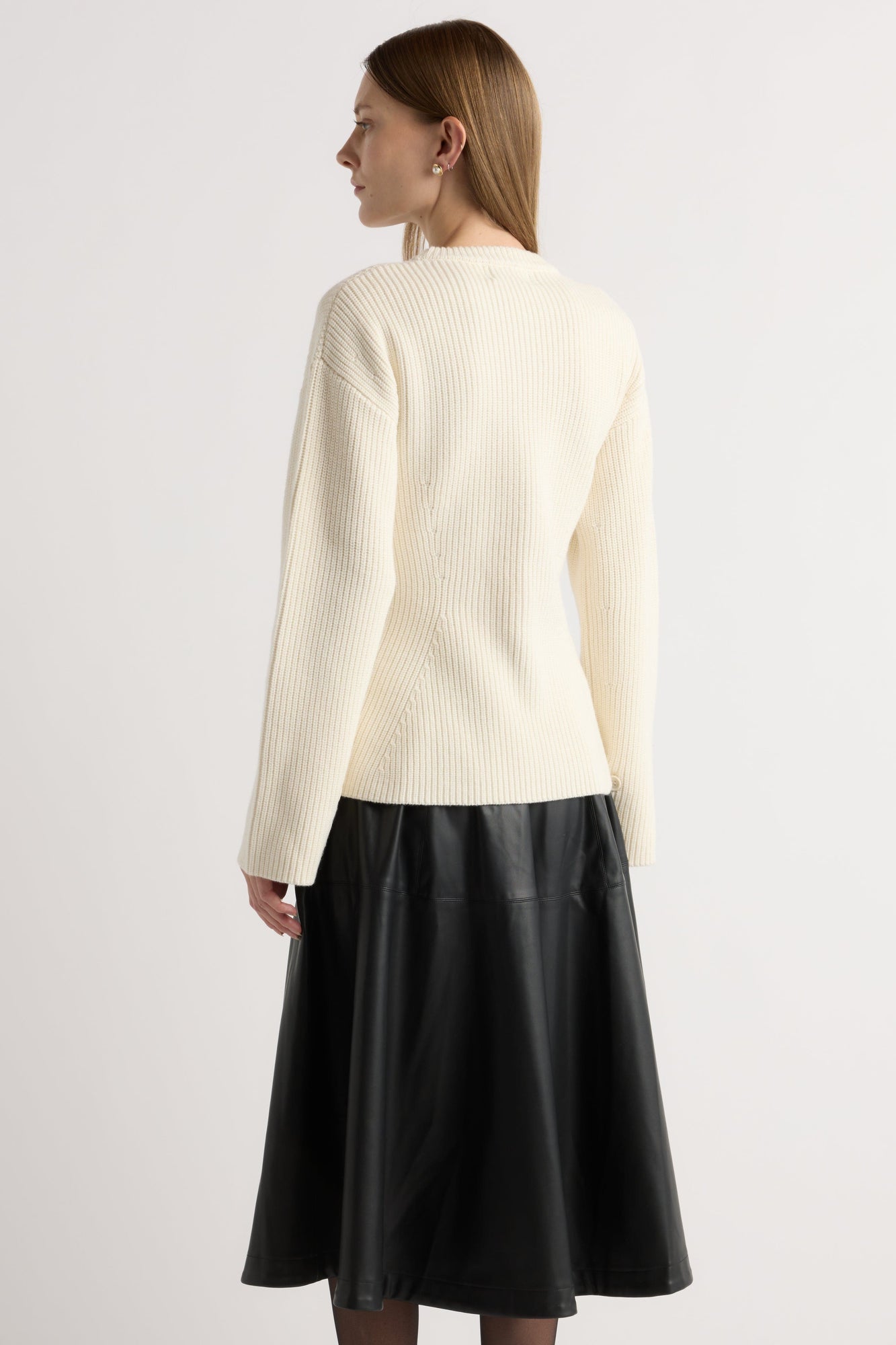 Minali Ribbed Sculpted Sweater | Cream