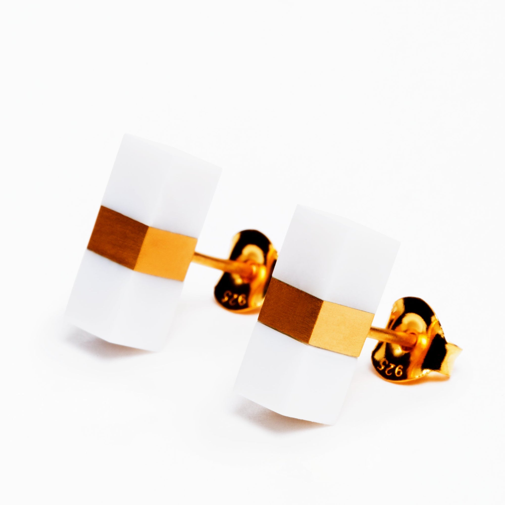 Cell Earrings | 18K Gold Plated | White Agate