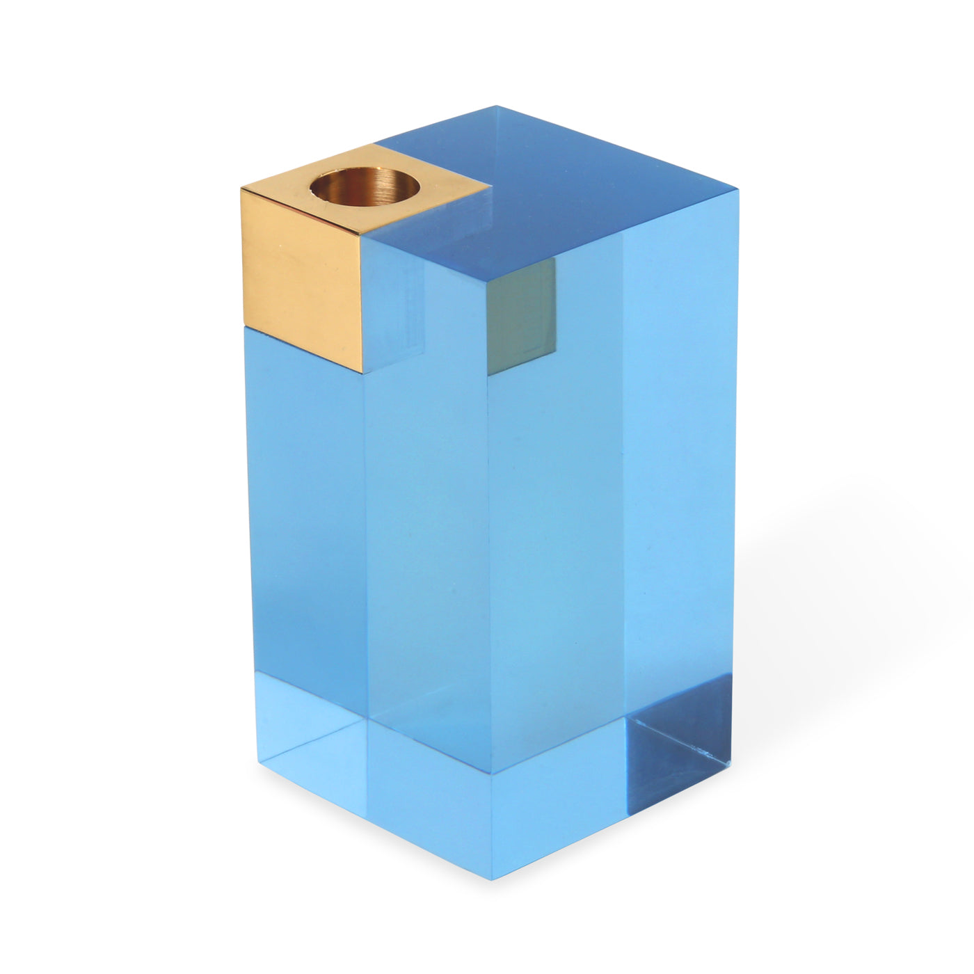 monte carlo candle holder large acrylic blue accent brass - view 2