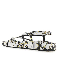 Leera Sandal Footbed | White/Black Printed Floral Faux Leather