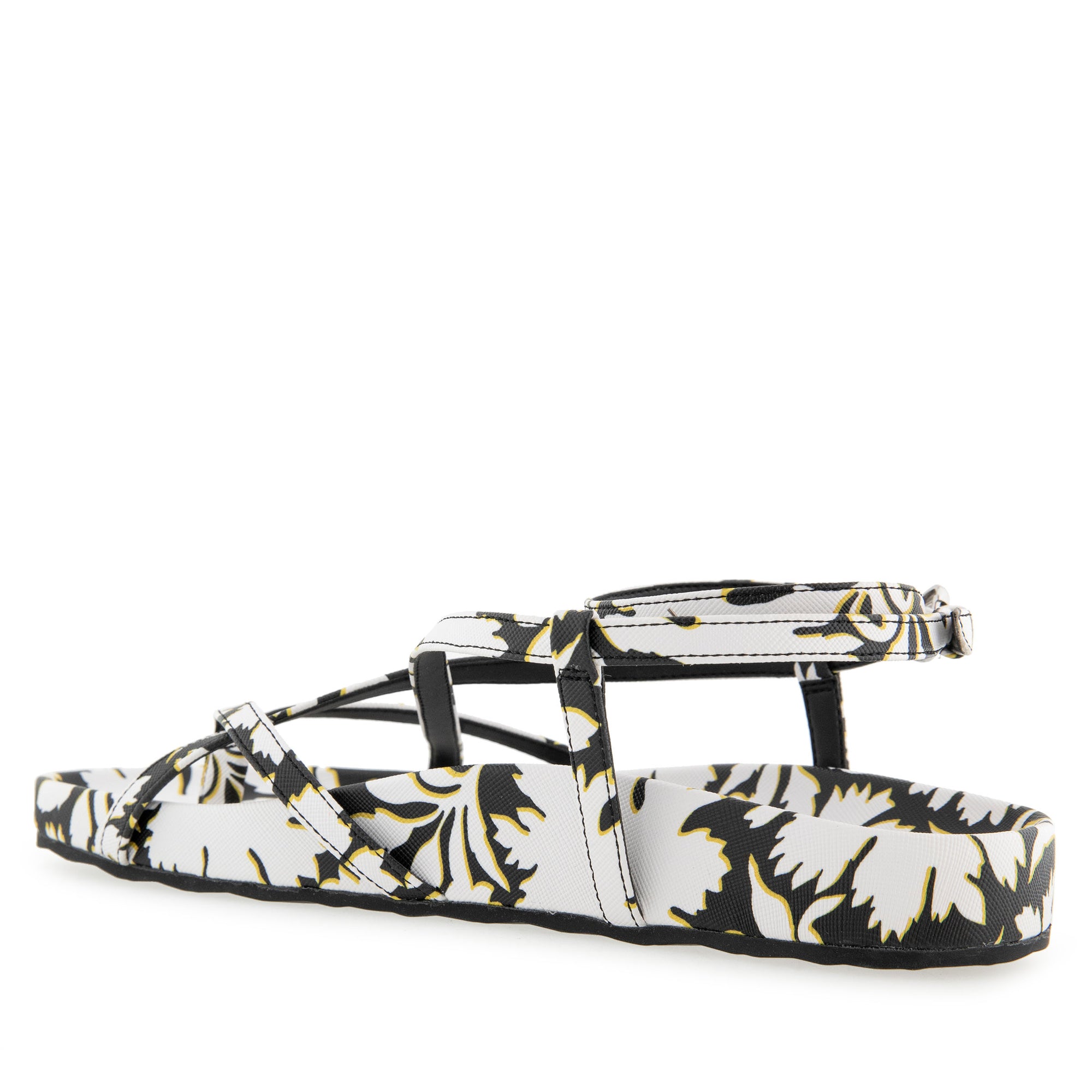 Leera Sandal Footbed | White/Black Printed Floral Faux Leather