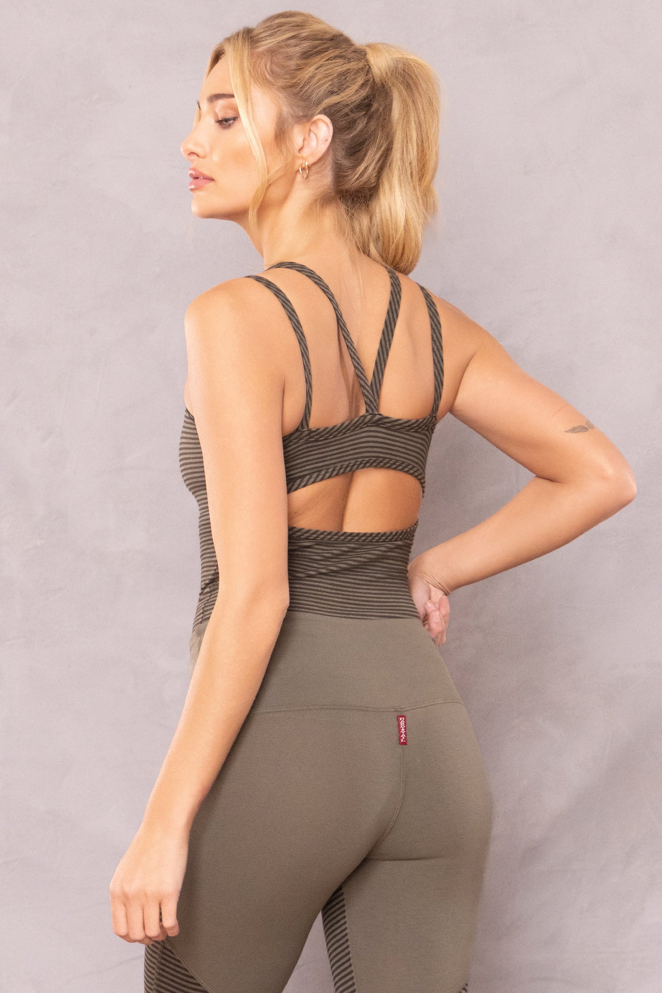 Women | Mini Tonal Stripe Cut Out Tank | Olive