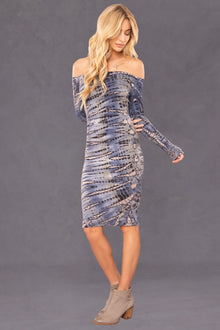 Women | Mini Tonal Stripe Off Shoulder Midi Dress | Multi Color Adire Wash 5