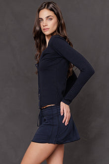 Women | Mini Tonal Stripe Snap Front Cardi | Past Midnight