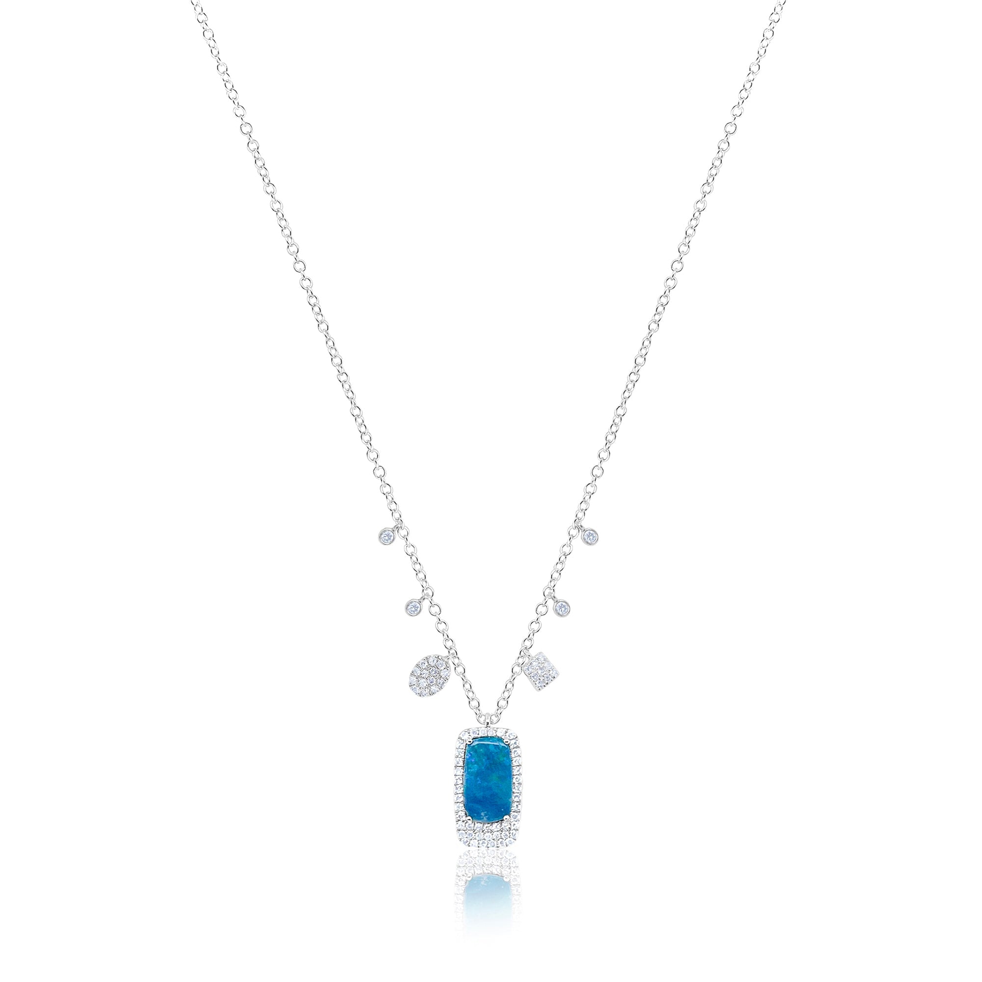 14Kt White Gold Opal Necklace With Diamond Charms 18 Inches | White Gold