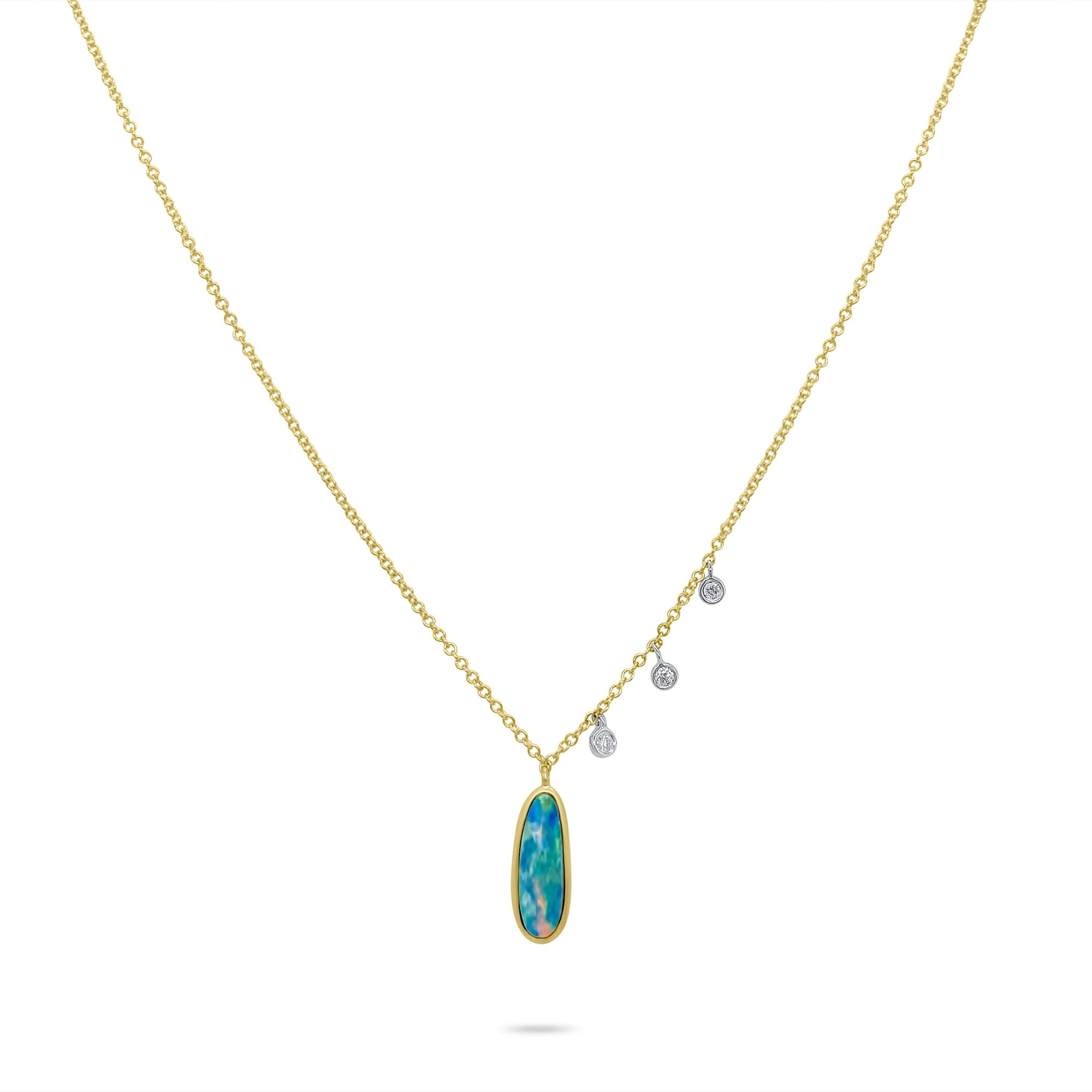 Yellow Gold Diamond Opal Necklace | Yellow Gold