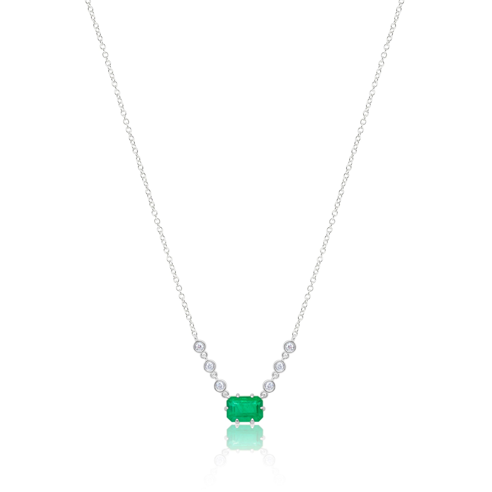 14Kt White Gold Emerald Diamond Necklace | White Gold