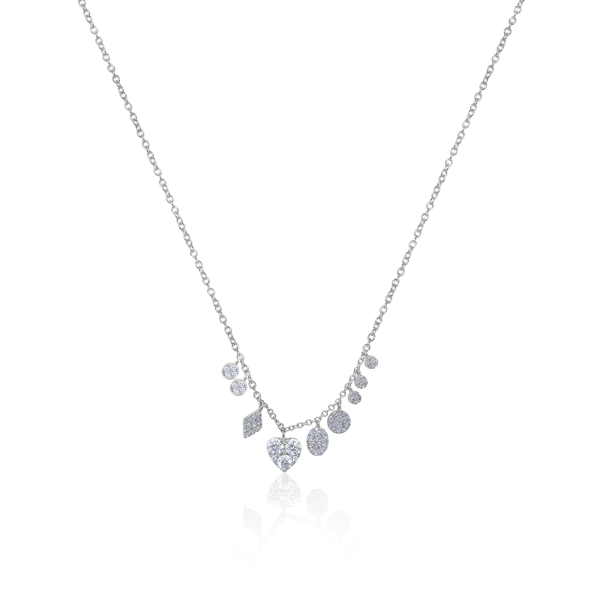 White Gold Heart And Charm Necklace | White Gold