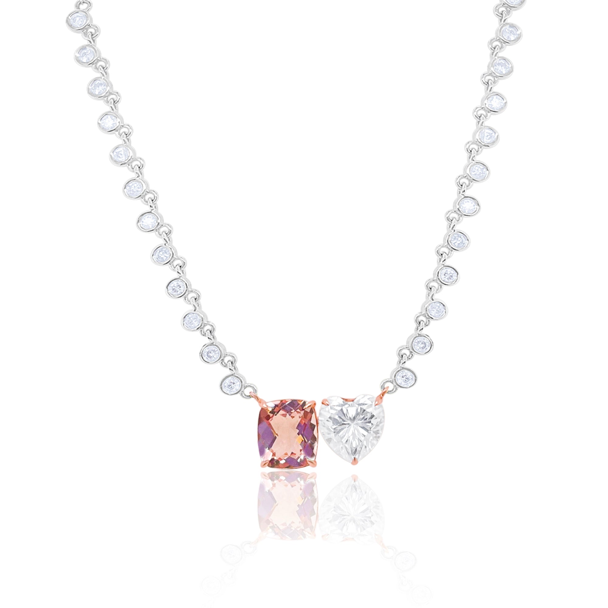 14Kt White Gold Zircon And Moissanite Heart Necklace | White Gold