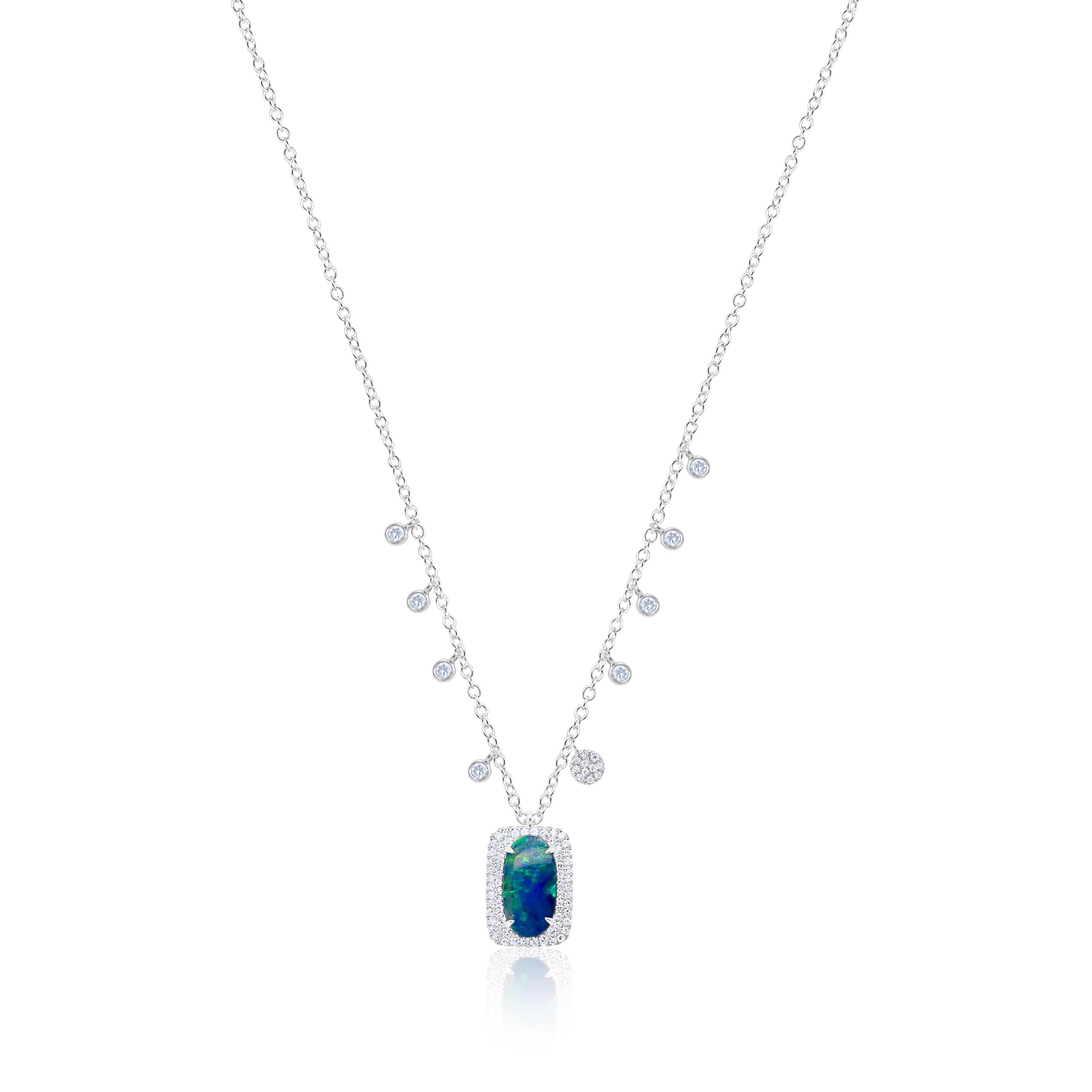White Gold Diamond And Opal Necklace | White Gold