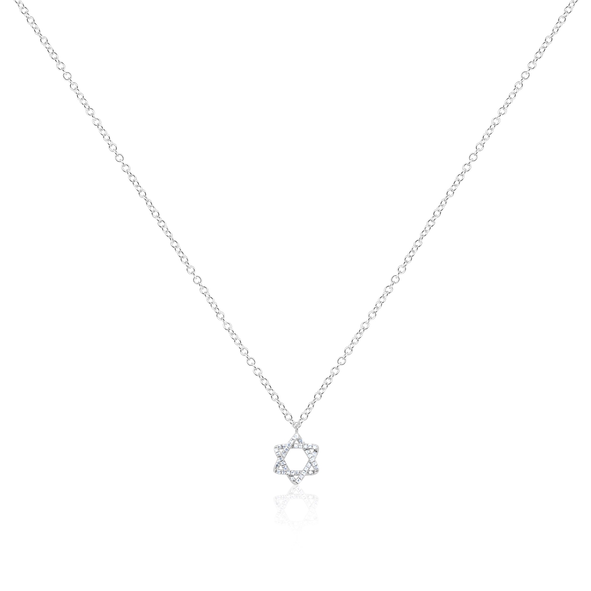 White Gold Jewish Star Diamond Necklace | White Gold