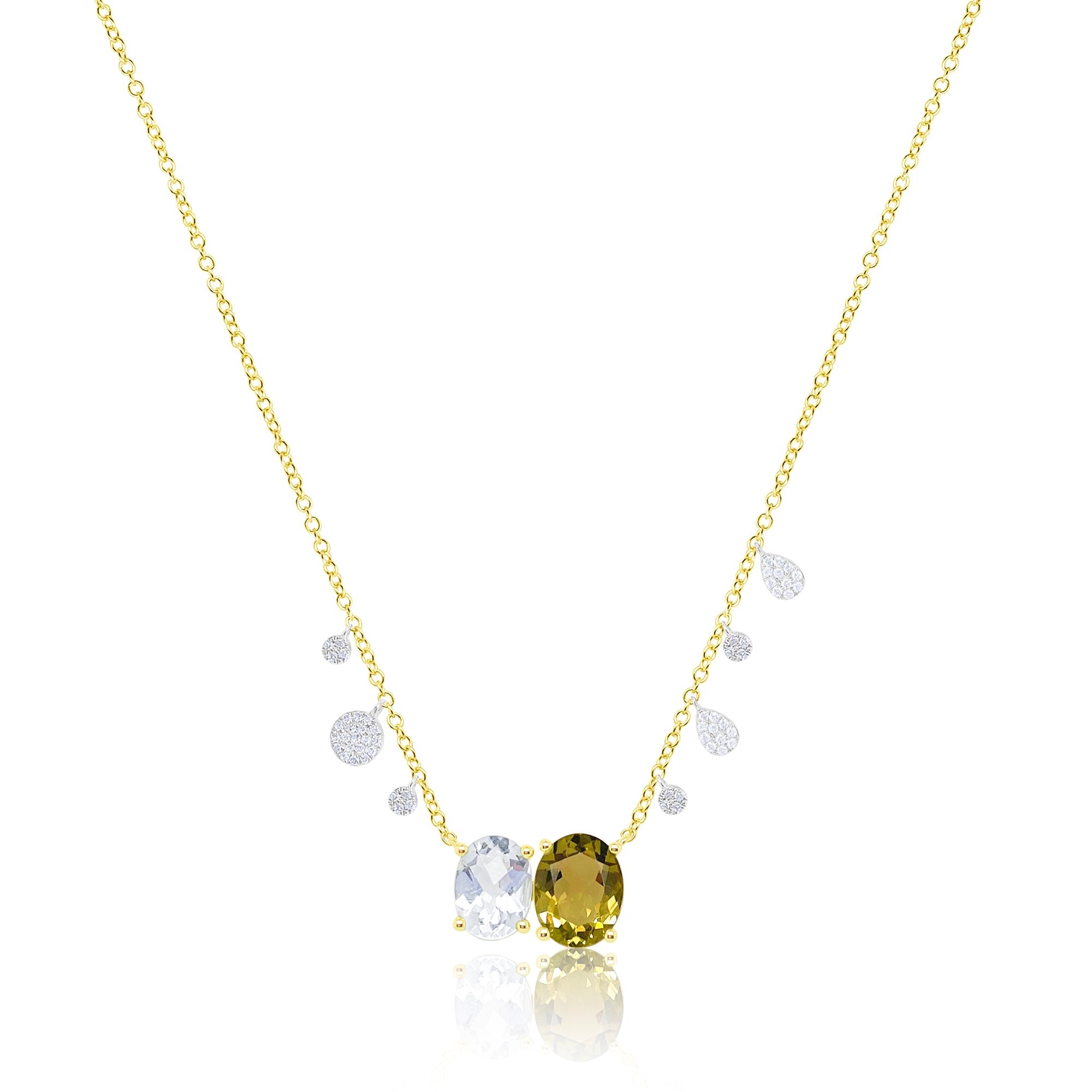 14Kt Yellow Gold Green Amethyst And Citrine Diamond Necklace | Yellow Gold