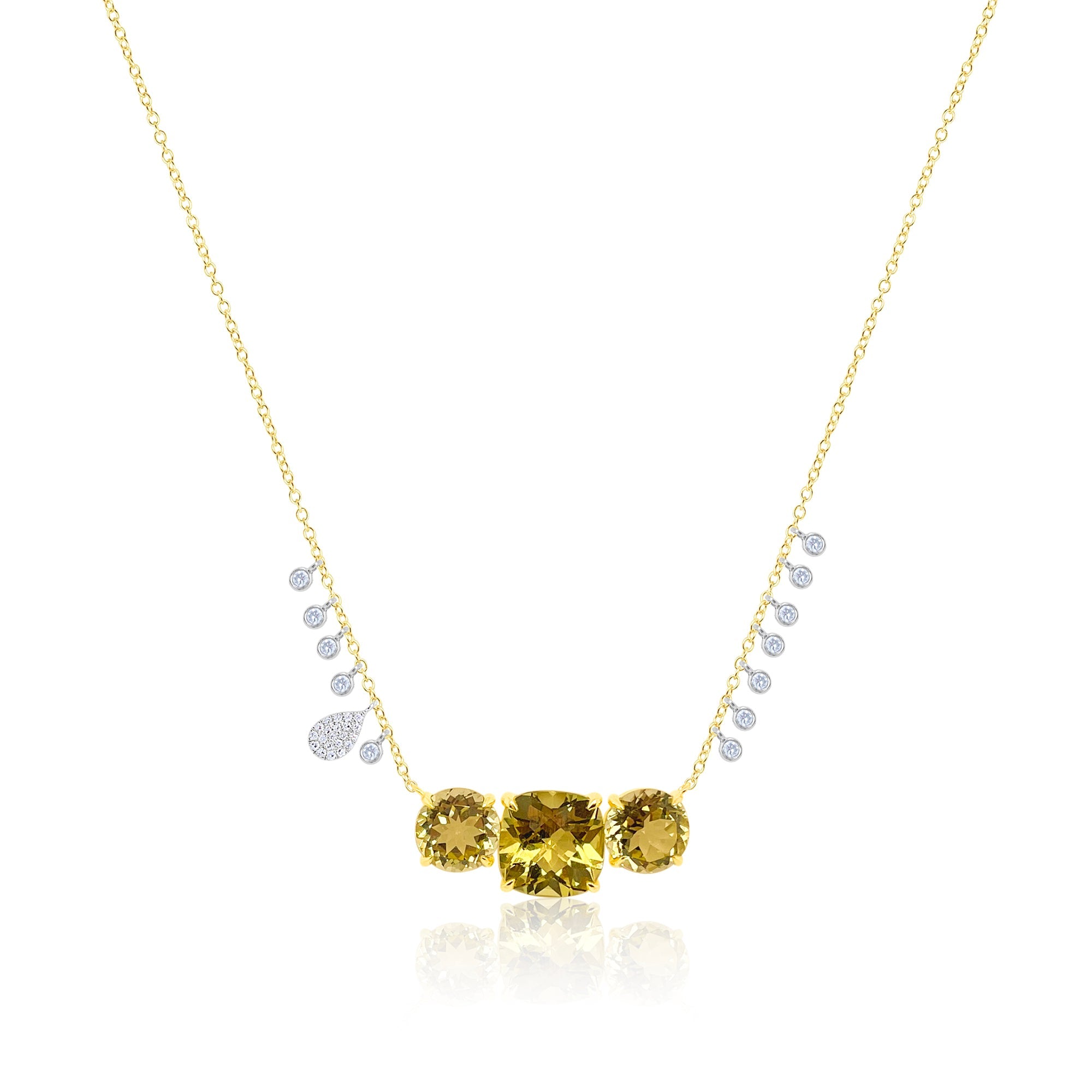 Yellow Gold Dimond Bezel Citrine Trio Necklace | Yellow Gold
