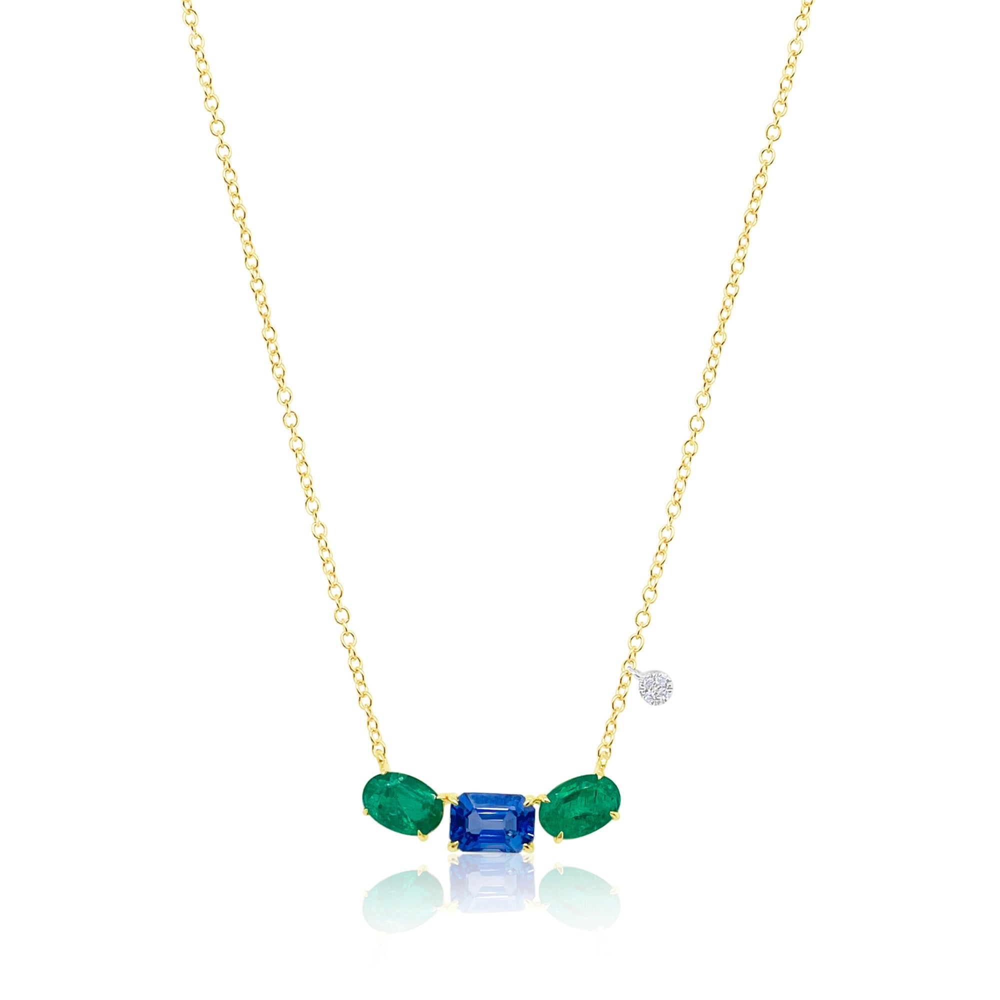 14Kt Yellow Gold Emerald Blue Sapphire Diamond Necklace | Yellow Gold