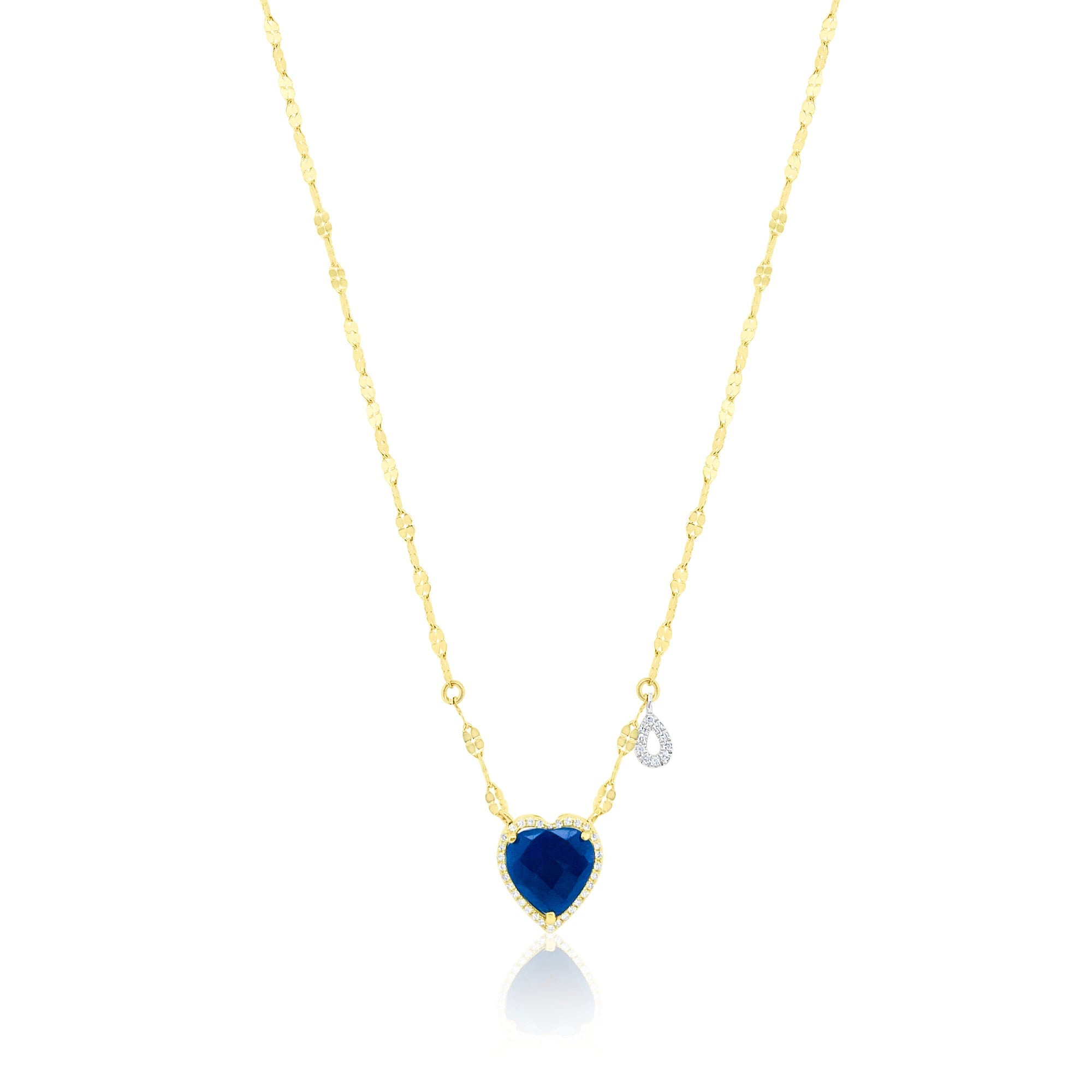 14kt Yellow Gold  Rough Blue Sapphire Heart Necklace with Diamond Halo | Yellow Gold
