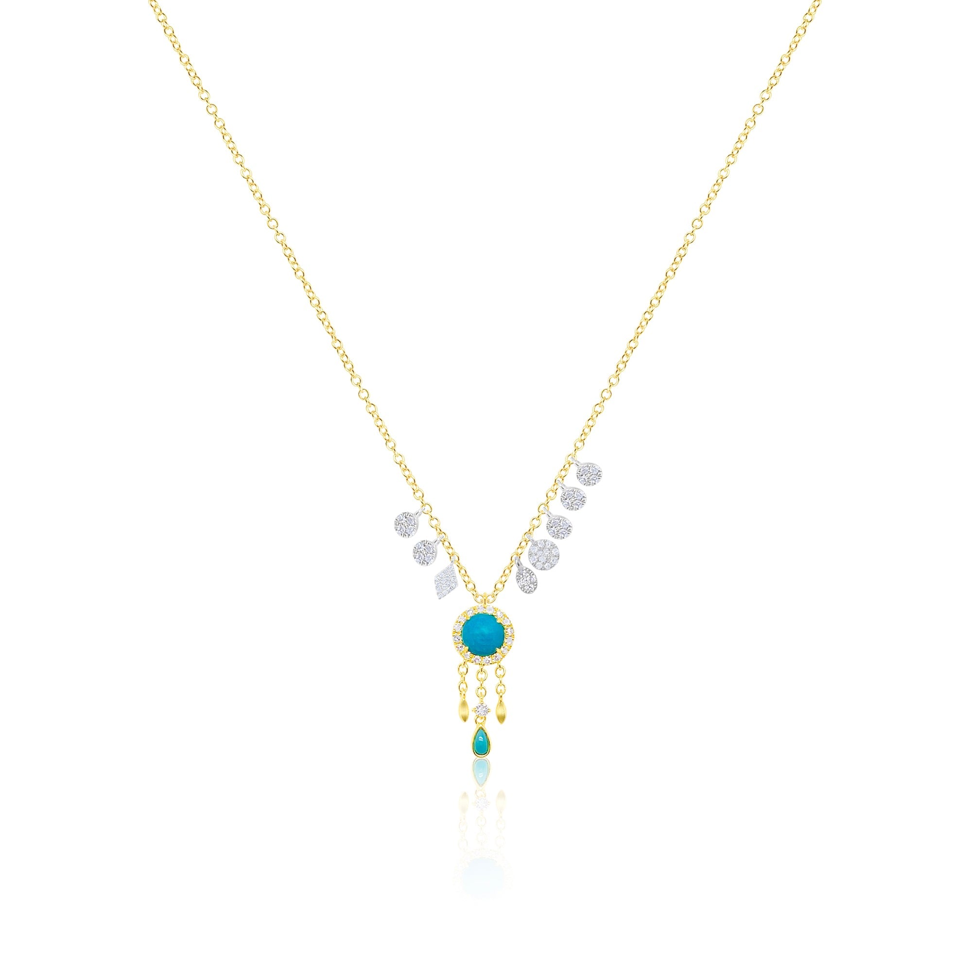 Turquoise Dreamcatcher Necklace 14Kt Yellow Gold Diamonds | Yellow Gold