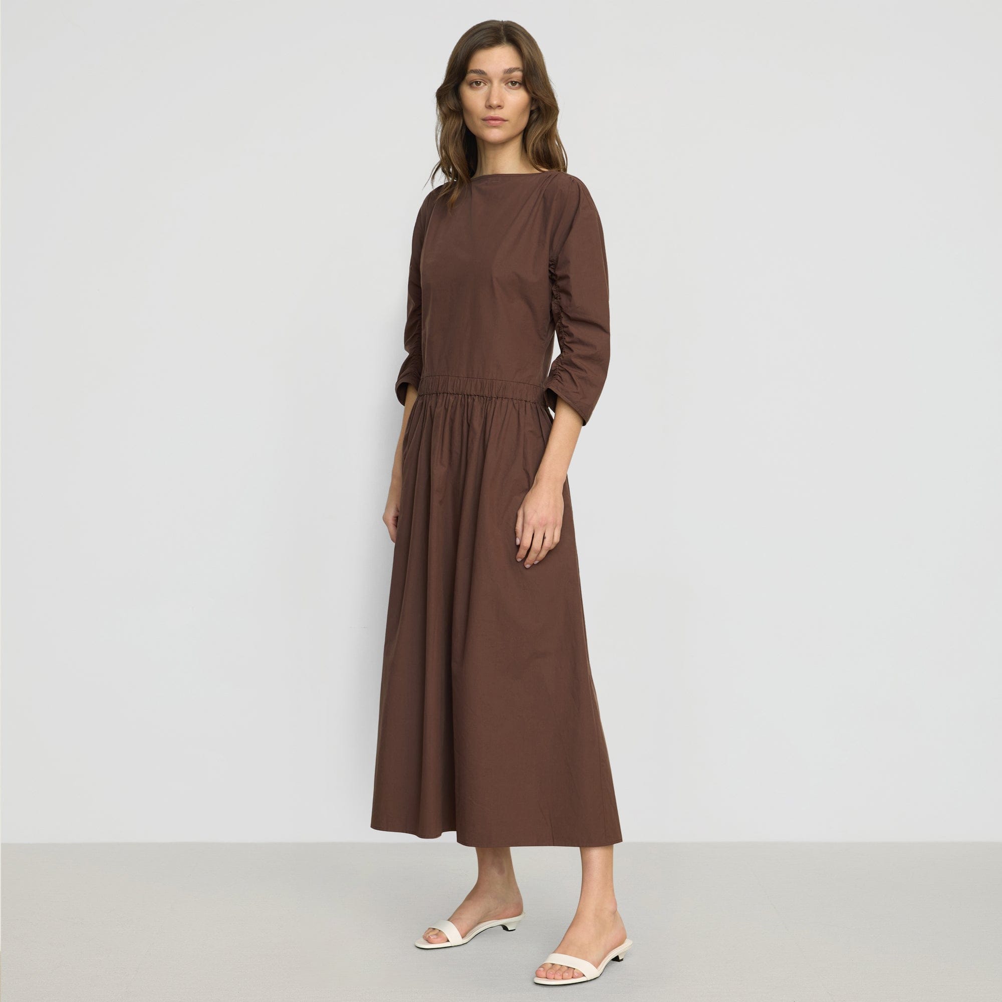 Natalia Cotton Ruched-Detail Dress | Mauve Brown