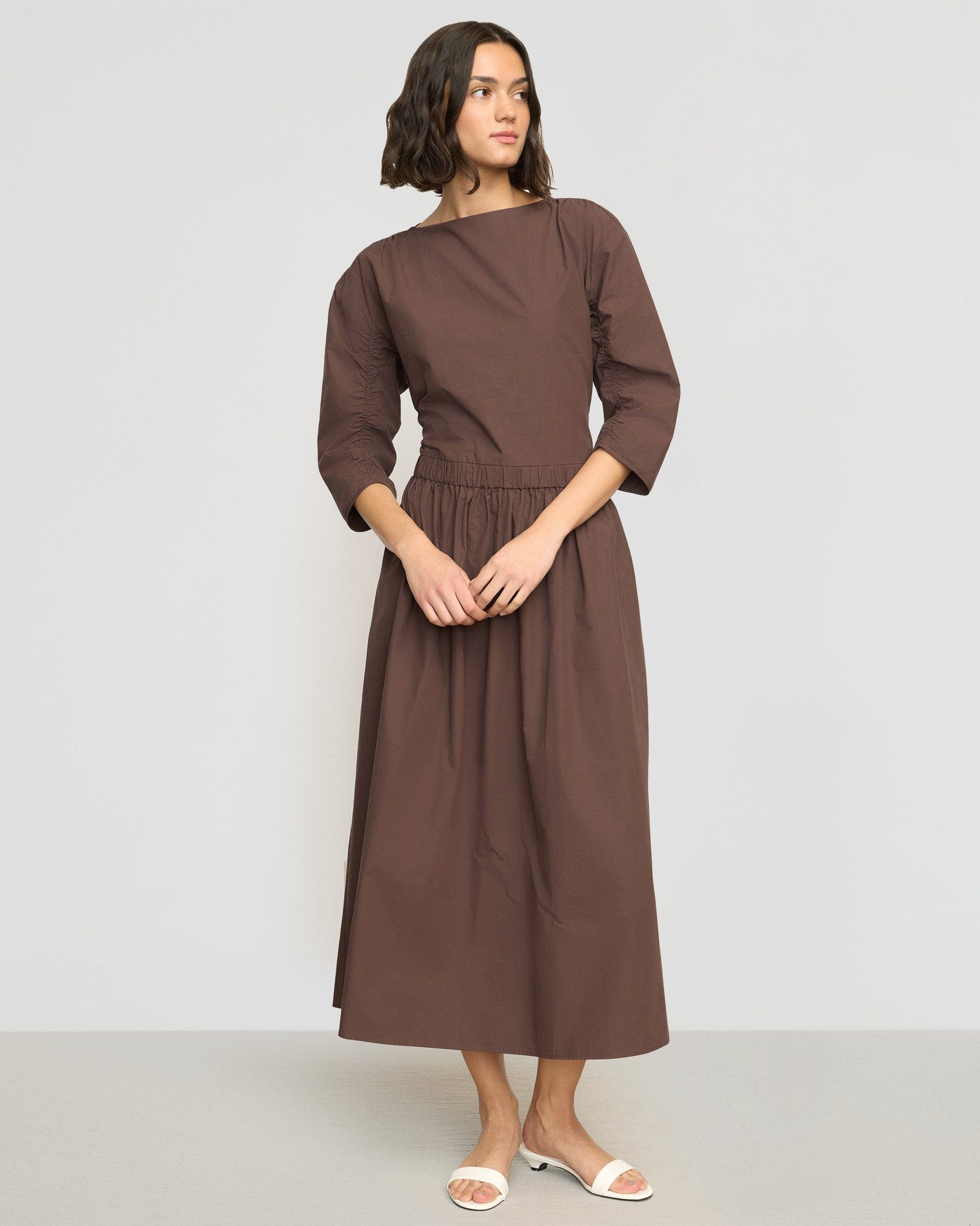 Natalia Cotton Ruched-Detail Dress | Mauve Brown