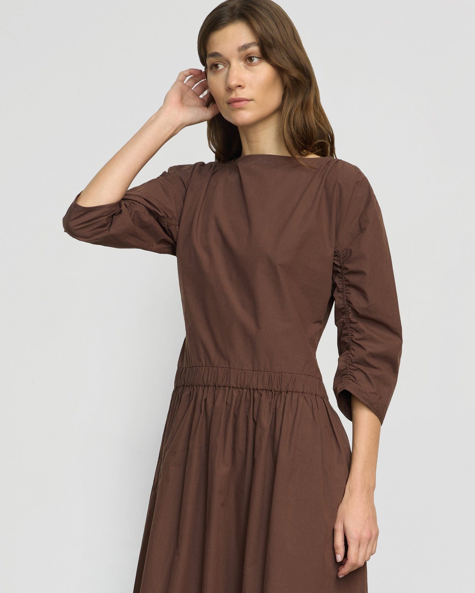 Natalia Cotton Ruched-Detail Dress | Mauve Brown