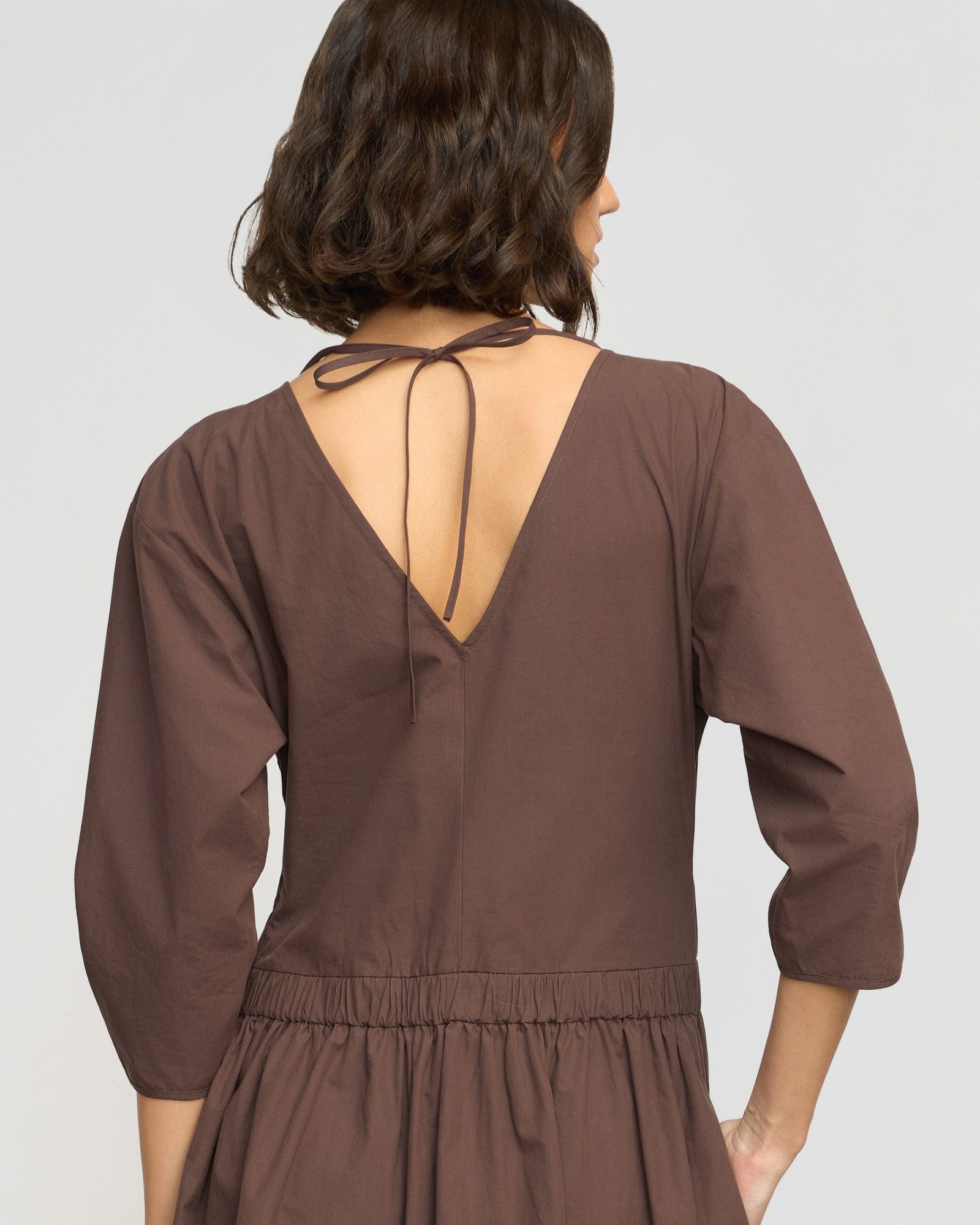 Natalia Cotton Ruched-Detail Dress | Mauve Brown