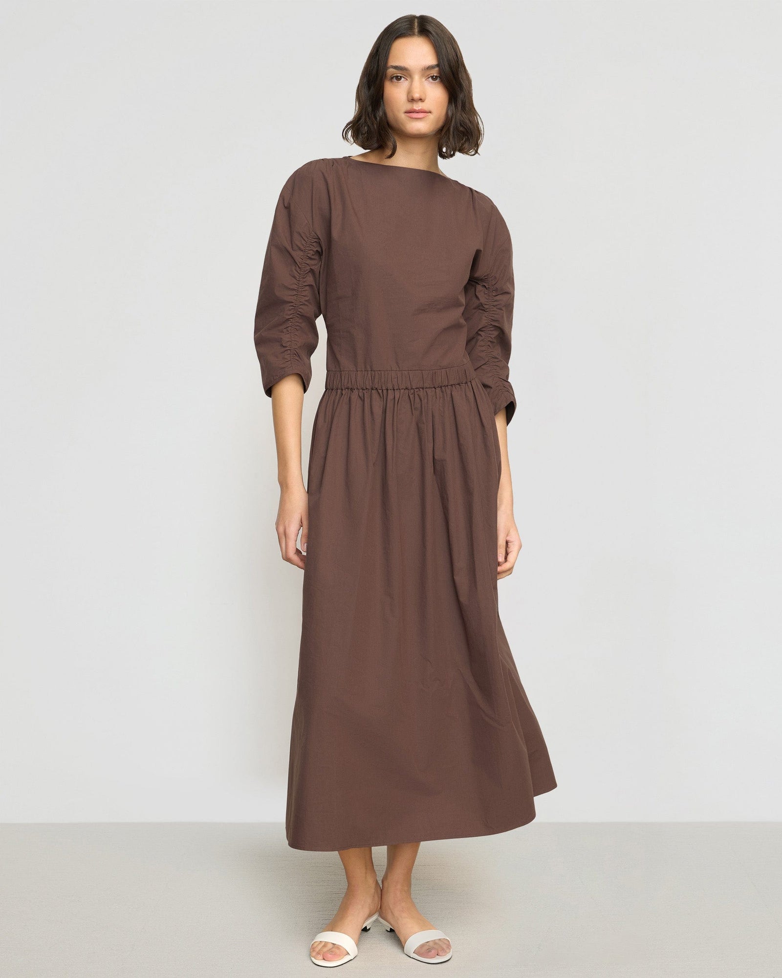 Natalia Cotton Ruched-Detail Dress | Mauve Brown
