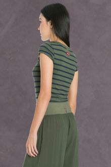 Women | Nautical Stripe Cap Sleeve Fitted Tee | Olive