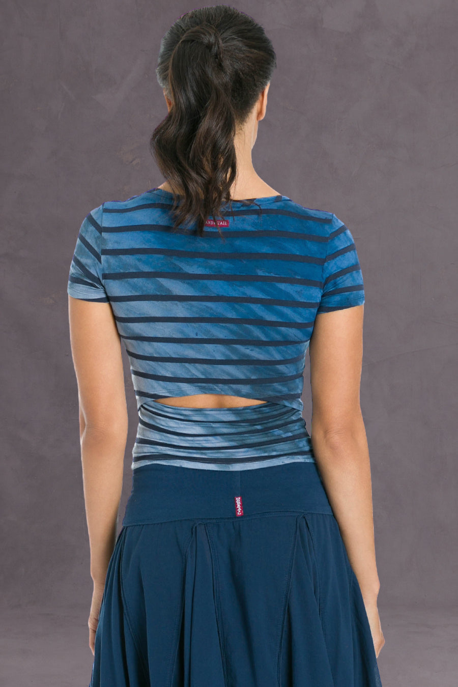 Women | Nautical Stripe Drape Back Tee | Diagonal Rainbow Horizon 6