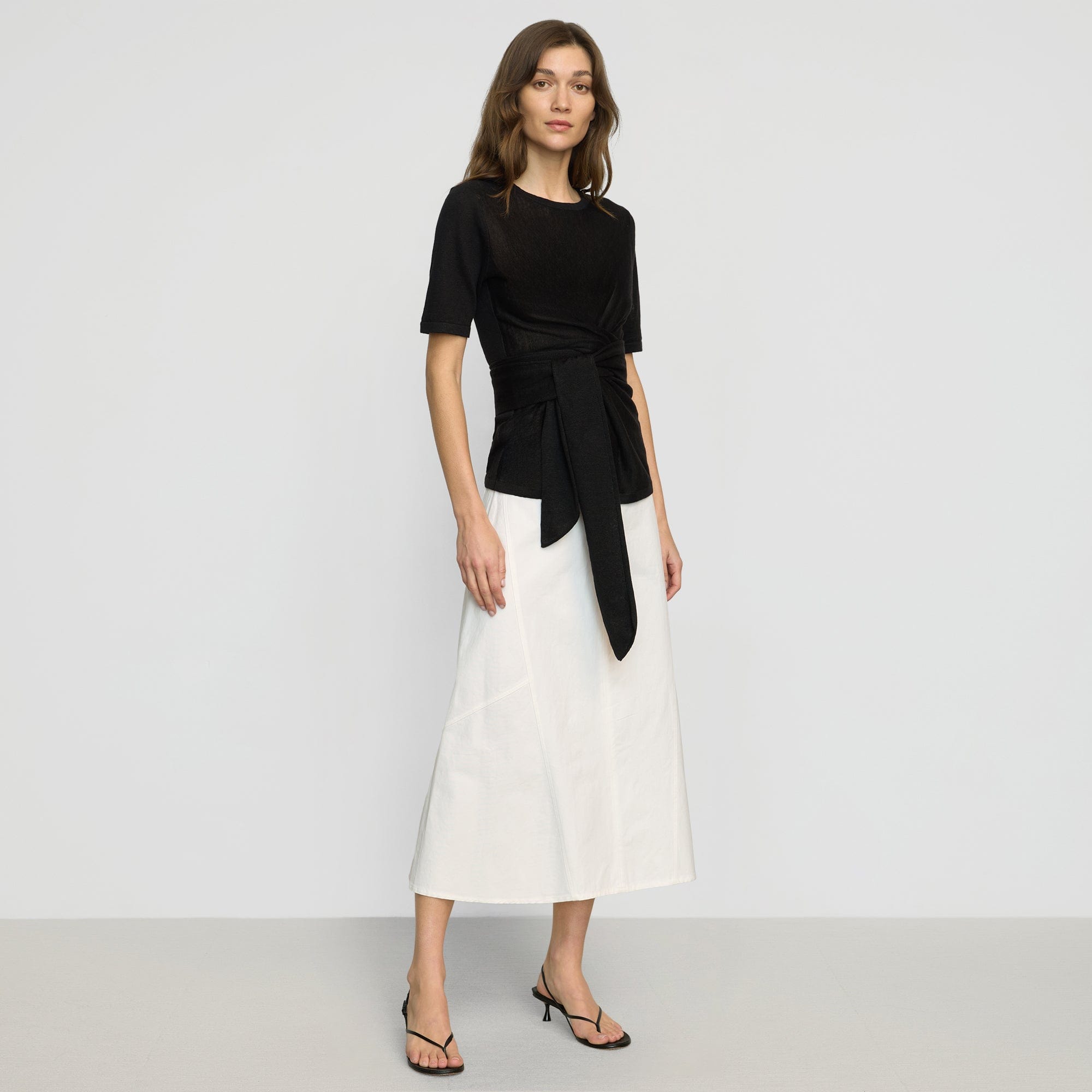 Nava Cotton Twill Flared Skirt | White